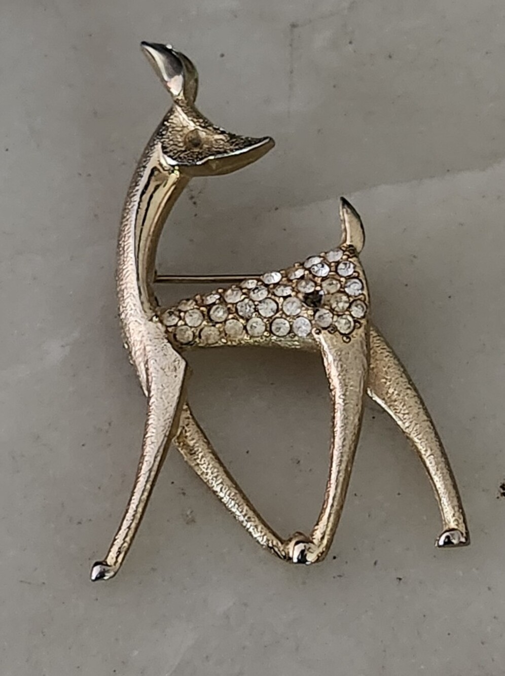 Gold Tone Deer Brooch with Crystal Accents